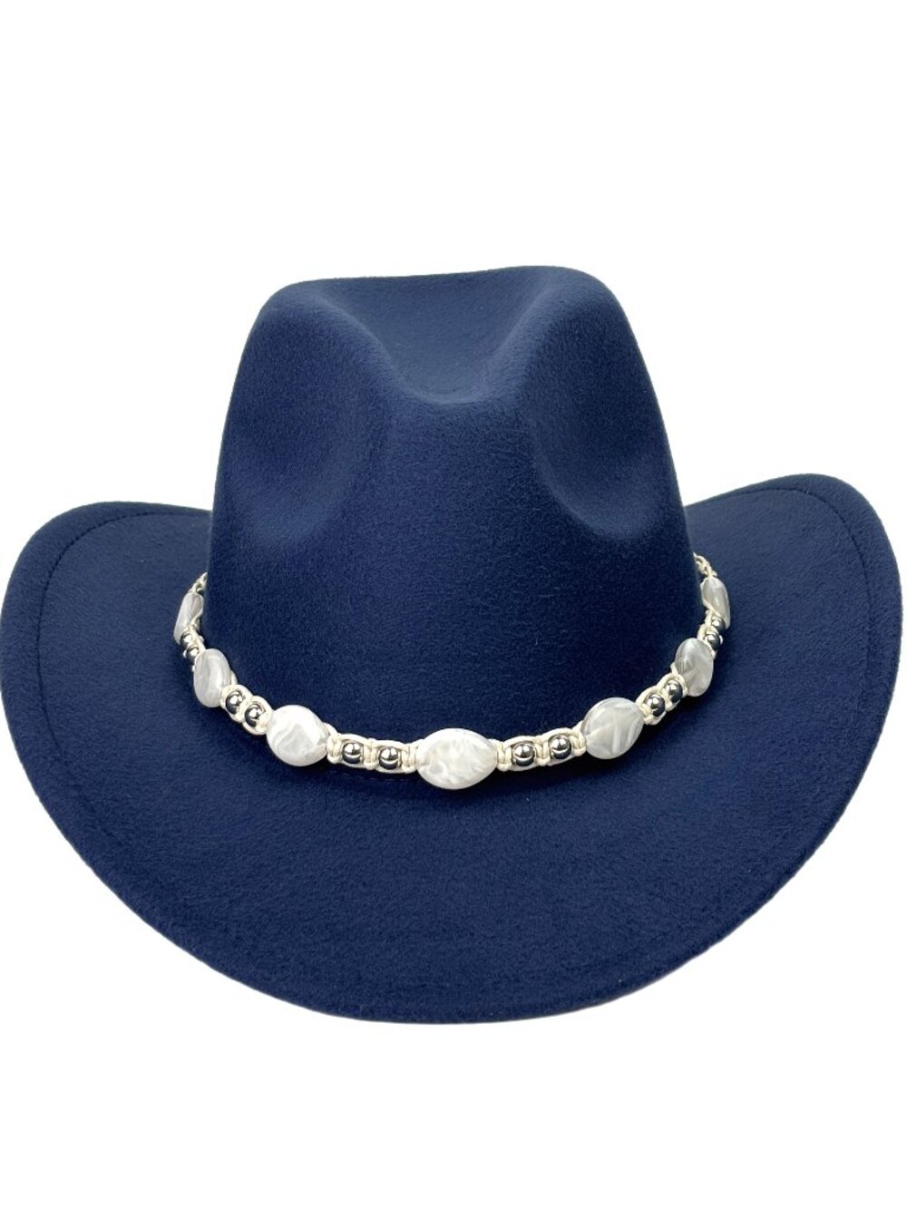 Navy Blue Western Cowboy Cowgirl Hat Pearl Beaded Hatband Rodeo Ranch Festival